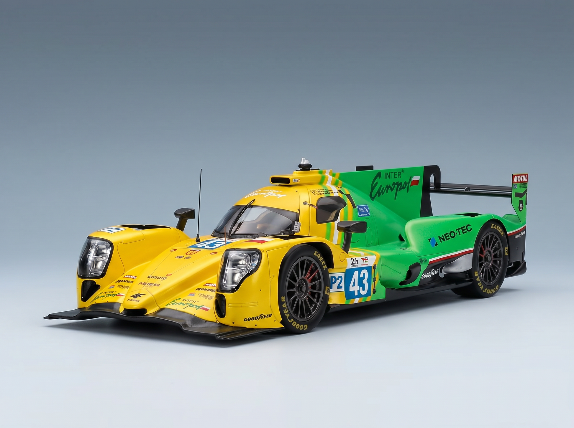 ORECA - 07 GIBSON GK428 4.2L V8 TEAM INTER EUROPOL COMPETITION N 43 WINNER LMP2 CLASS 24h LE MANS 2025 TOM DILLMANN - JAKUB SMIECHOWSKI - NICK YELLOLY - YELLOW GREEN Scale model car on Vroomi