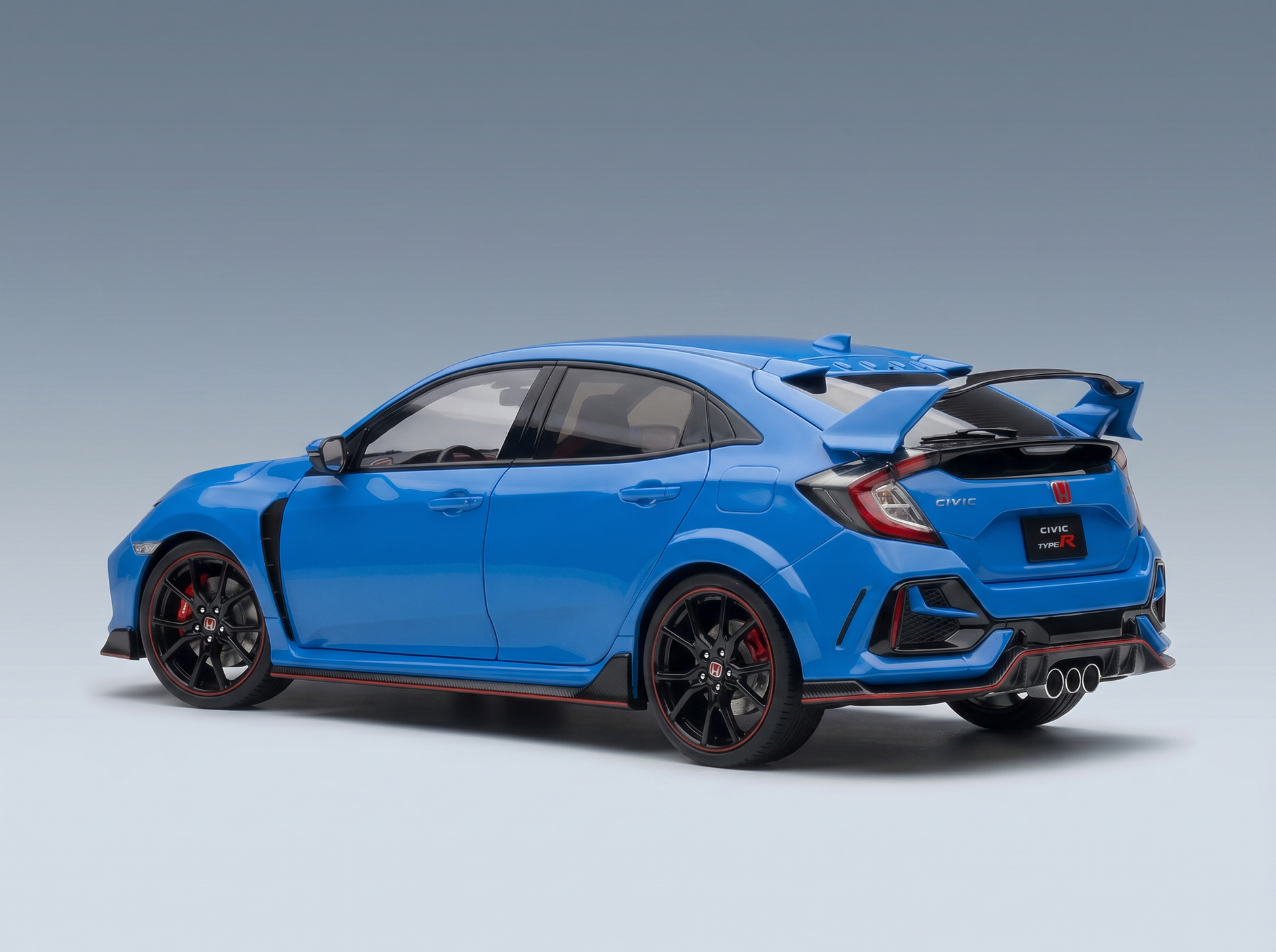 Blue Honda Civic Type R scale model car from Vroomi, featuring black rims and rear spoiler