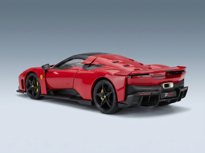 Red Ferrari F80 scale model car from Vroomi, showcasing sleek design and black accents