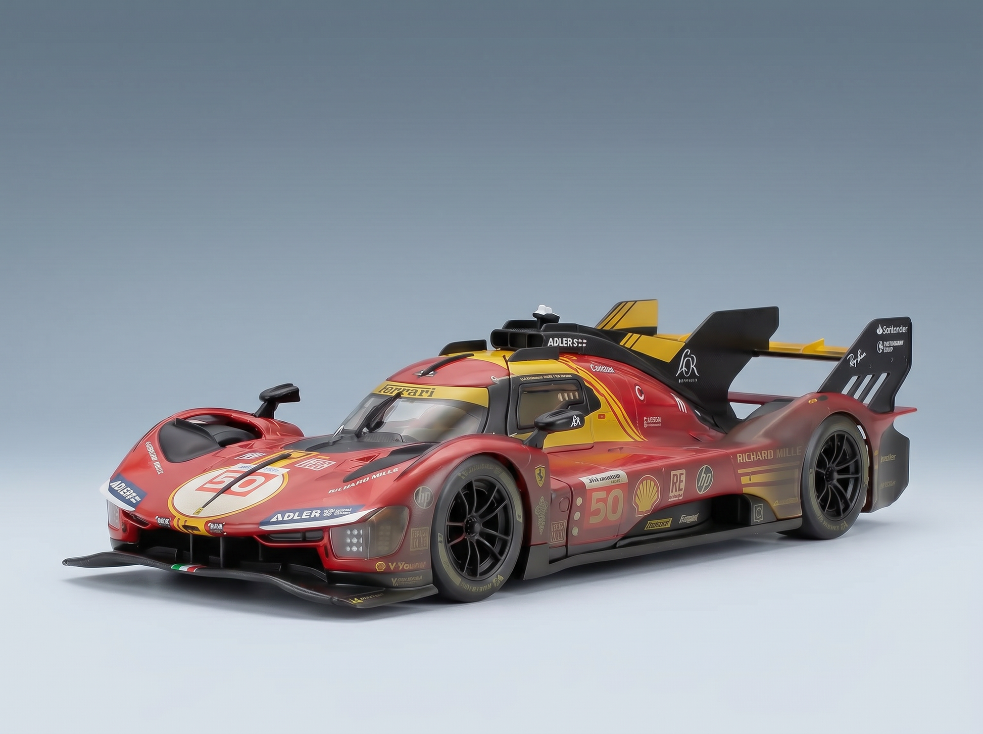Ferrari 50 race car scale model at Vroomi, detailed die-cast replica with sponsor decals and aerodynamic design
