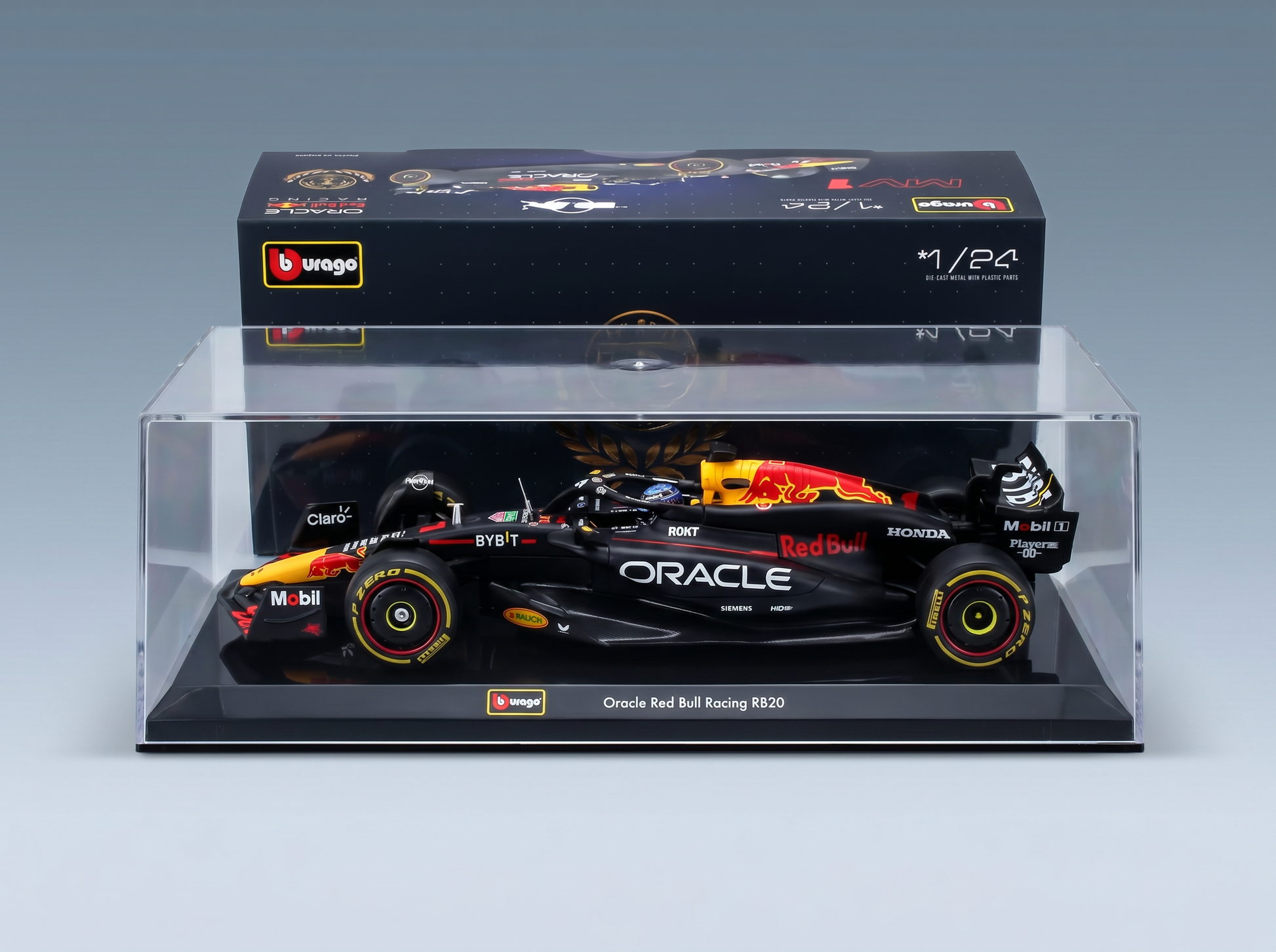 modellino in scala 1/24 della Oracle Red Bull RB20 modellino teca, realizzato da Bburago — Vroomi