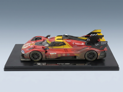 Ferrari 499P scale model car from Vroomi, featuring vibrant red and yellow livery with sponsor decals.