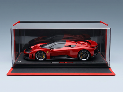 FERRARI - F80 2024 - CARBON SILVER RIMS - CON VETRINA - WITH SHOWCASE - ROSSO SUPERCAR - RED MET BLACK