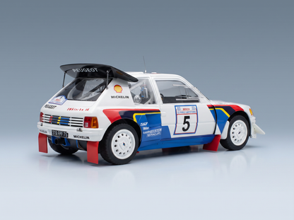 PEUGEOT - 205 TURBO 16 EVO2 N 5 VINCITRICE DEL RALLY DELL'ACROPOLI 1986 JUHA KANKKUNEN - JUHA PIIRONEN - BIANCO E BLU
