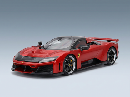 ferrari-f80-2024-carbon-silver-rims-con-vetrina-with-showcase-rosso-supercar-red-met-black-road-cars-853 - Vroomi