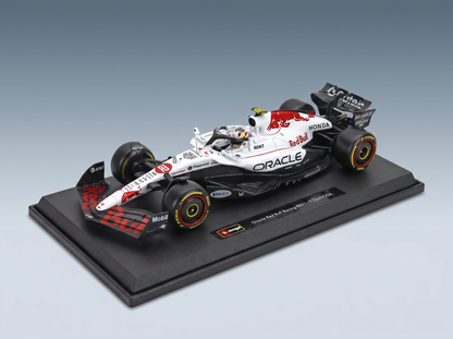 Oracle Red Bull Racing RB21 scale model car by Vroomi, featuring Honda and P Zero tires on display base