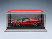 Red ferrari 849 testarossa assetto fiorano 2025 model car with black accents silver rims in clear acrylic showcase