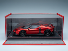 Red ferrari 849 testarossa assetto fiorano 2025 model car in clear display case with red accents rosso magma red metal