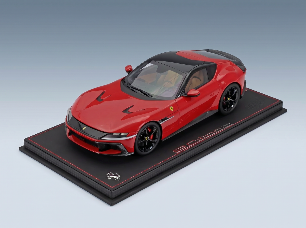 Ferrari 12Cilindri Panoramic Roof 2024 Rosso Corsa Glossy Black Rims with Showcase BBR Models 1:18 scale model - image 3