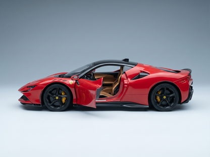 Rotes Ferrari-Modellauto mit geöffneten Türen und detailgetreuem Innenraum von Vroomi