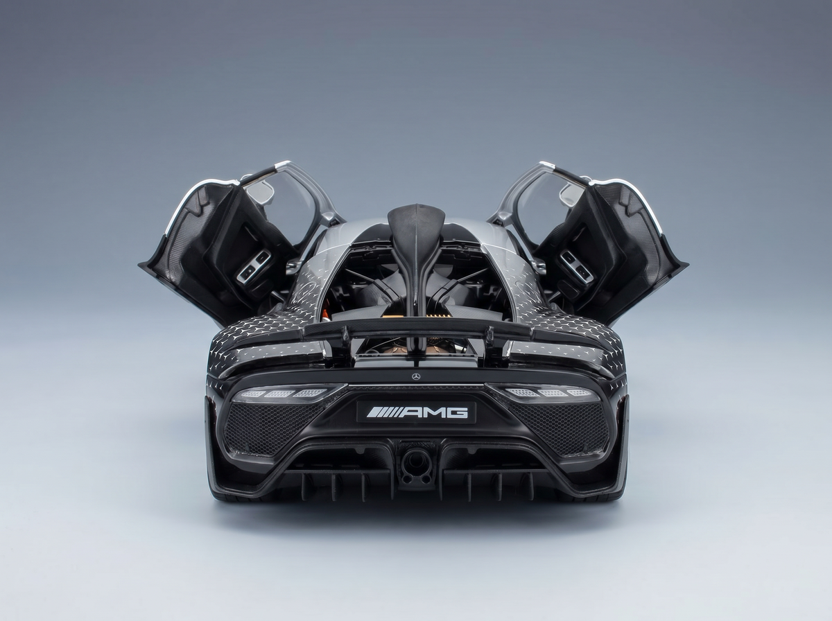 AMG scale model car with open doors, showcased by Vroomi for collectors