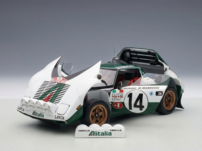 LANCIA – STRATOS HF ALITALIA (Nachtversion) Nr. 14 SIEGER DER RALLYE MONTECARLO 1975 SANDRO MUNARI – MARIO MANNUCCI – WEISS GRÜN ROT