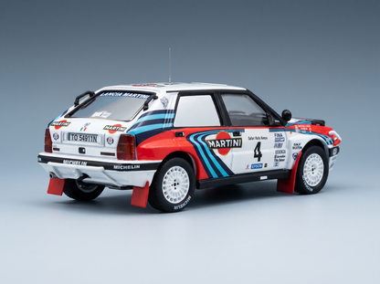 Lancia Delta Integrale 16V Martini No. 4 Alessandro Fiorio Luigi Pirollo Rally Safari 1990 Night Version IXO Models 1:43 scale model - rear three-quarter view