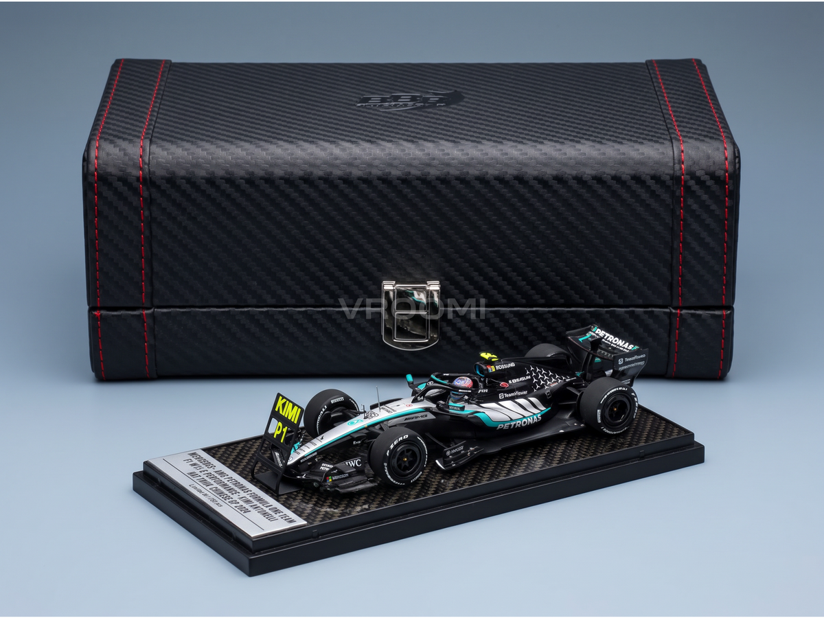 Mercedes-AMG F1 W17 E Performance AMG Petronas No. 12 Antonelli Winner Chinese GP 2026 with Pit Board BBR Models 1:43 scale model - with carbon fibre replica coffret case