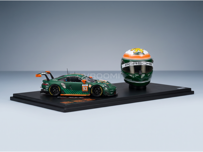 PORSCHE - 911 991 RSR TEAM PROTON COMPETITION RACING N 93 ELMS (EUROPEAN LE MANS SERIES) 2020 + CASCO HELMET SCALE 1/5 MICHAEL FASSBENDER - FELIPE FERNANDEZ LASER - RICHARD LIETZ - GREEN BLACK