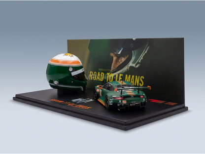 PORSCHE - 911 991 RSR TEAM PROTON COMPETITION RACING N 93 ELMS (EUROPEAN LE MANS SERIES) 2020 + CASCO HELMET SCALE 1/5 MICHAEL FASSBENDER - FELIPE FERNANDEZ LASER - RICHARD LIETZ - GREEN BLACK