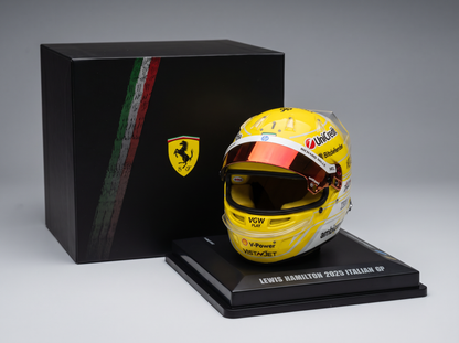 BELL HELMET - CASCO HELMET F1 LEWIS HAMILTON TEAM FERRARI HP N 44 MONZA ITALY GP 2025 - NIKI LAUDA 50th ANNIVERSARY WORLD CHAMPION - YELLOW WHITE