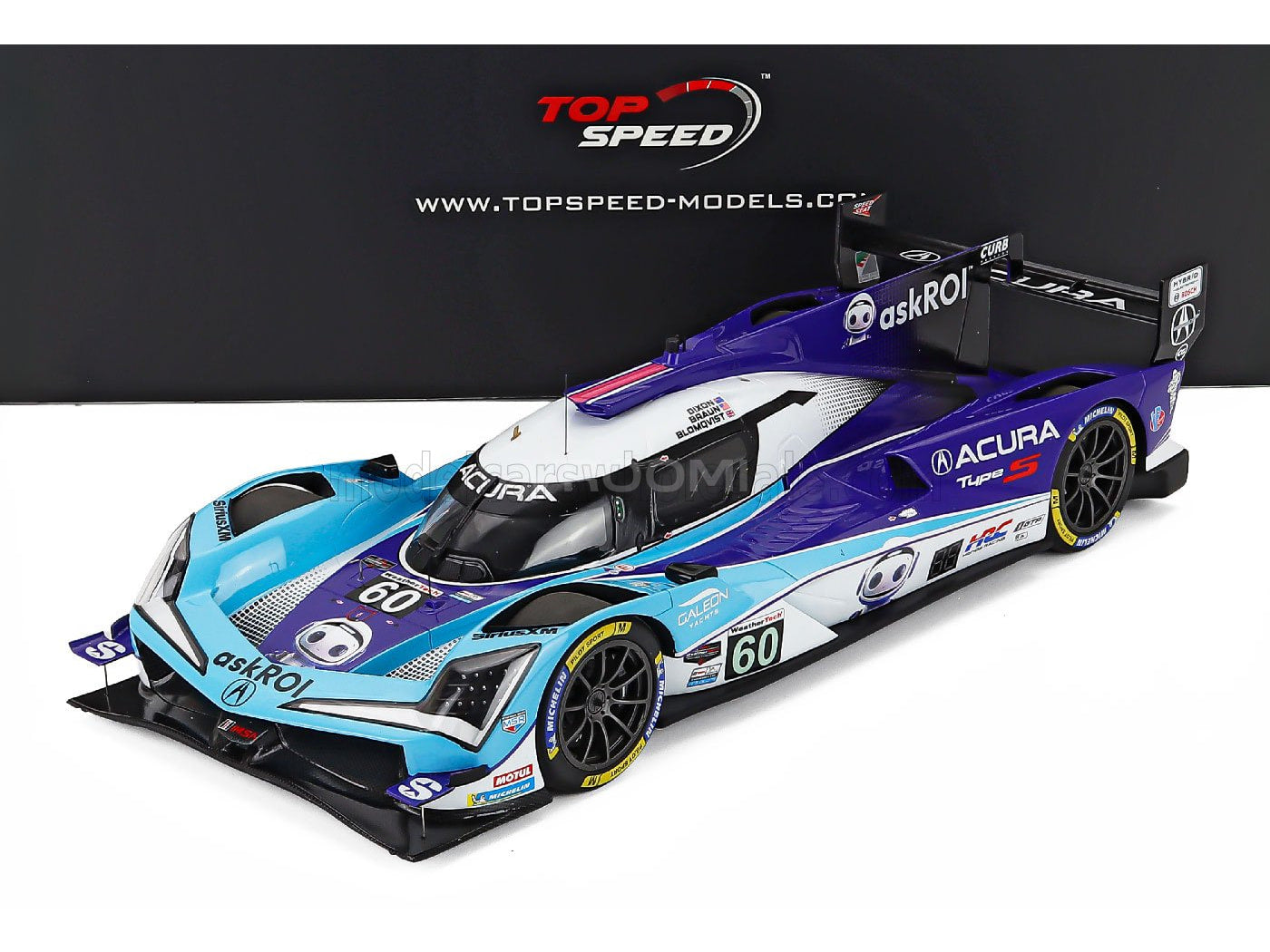 Acura Type S race car scale model with askROI livery, showcased at Vroomi for collectors.