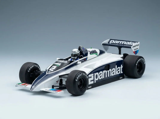 Parmalat-branded scale model car with Goodyear tires, displayed at Vroomi for collectors