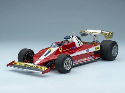 FERRARI – F1 312T3 N 11, SIEGER DES BRITISCHEN GRAND PRIX (mit Fahrerfigur) 1978 CARLOS REUTEMANN – ROT-WEISS Modellauto auf Vroomi