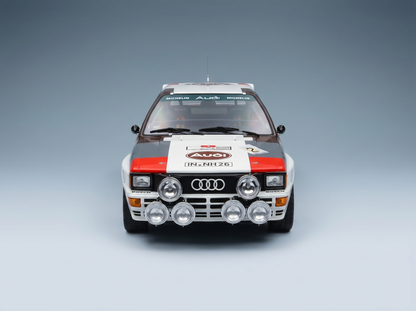 AUDI - QUATTRO A2 (night version) N 2 WINNER RALLY ARGENTINA 1983 HANNU MIKKOLA - ARNE HERTZ - WHITE RED BROWN Scale model car on Vroomi