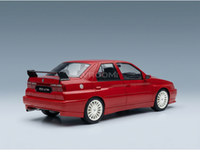 Red Alfa Romeo 155 GTA scale model car with rear spoiler, white wheels, from Vroomi