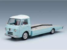 Light blue Alfa Romeo A12 flatbed truck scale model car from Vroomi, detailed die-cast replica with textured bed.