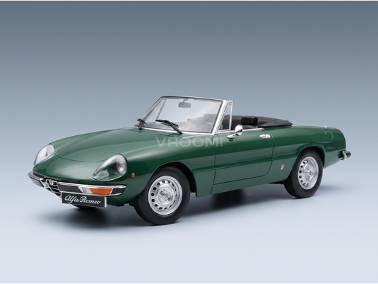 Maqueta de coche Alfa Romeo en color verde, diseño clásico descapotable, colección Vroomi
