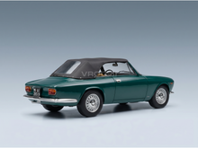Green convertible scale model car with black soft top, showcased by Vroomi for collectors