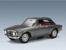 Gray Alfa Romeo convertible scale model car with red interior, showcased by Vroomi for collectors.