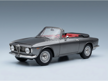 Gray Alfa Romeo convertible scale model car with red interior, showcased by Vroomi for collectors