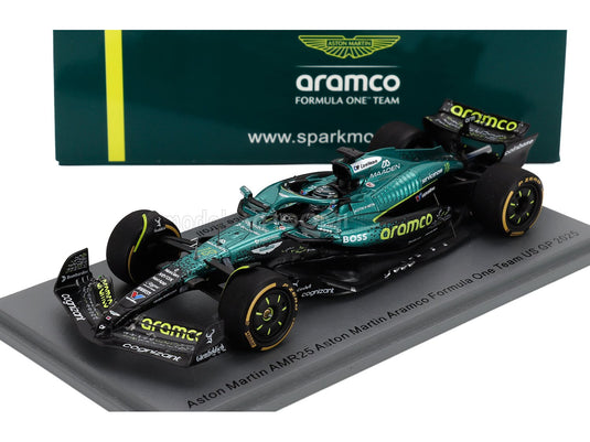 Aston Martin AMR25 scale model car by Vroomi, Aramco F1 Team livery, detailed 1/18 replica with P Zero tires