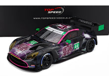Aston Martin Racing #44 Virtual Energy scale model car from Vroomi, featuring vibrant purple and pink livery with lightning graphics.