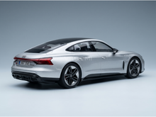 Silver Audi e-tron GT scale model car from Vroomi, showcasing sleek design and detailed finish.