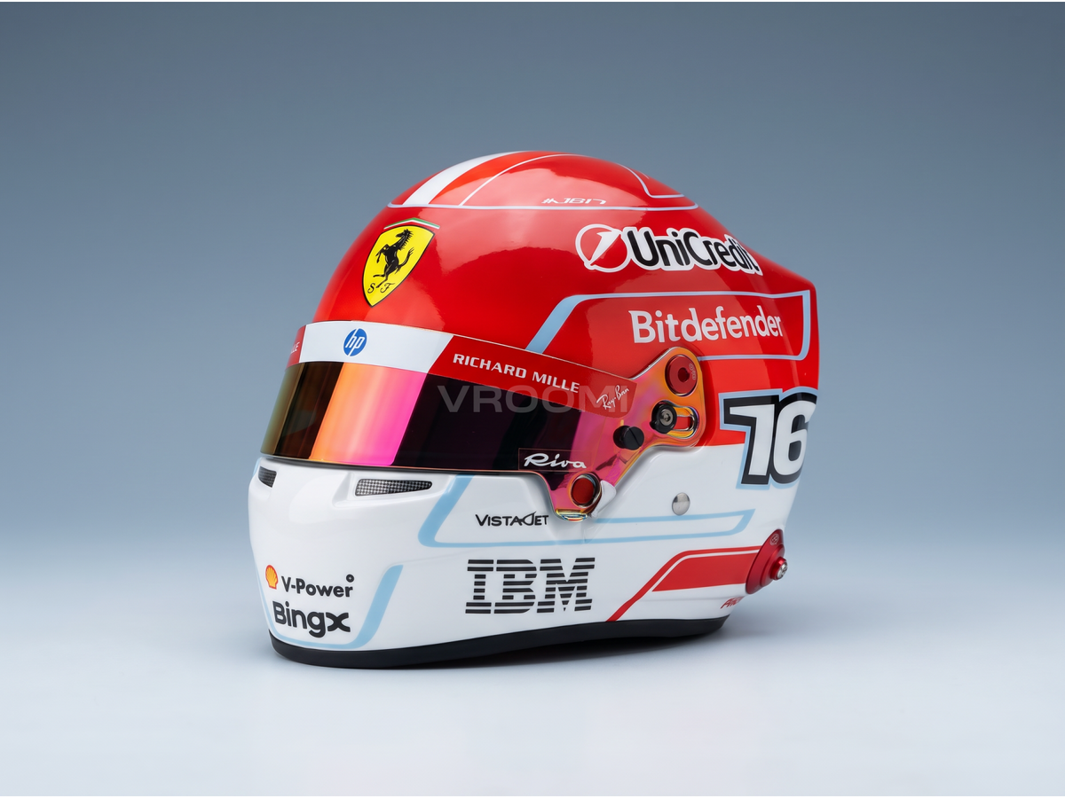 Rot-weißer Ferrari helmet Sponsorenlogos, Sammler-Modellauto von Vroomi