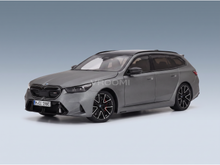 Gray BMW M5 Touring scale model car with black rims, showcased by Vroomi for collectors.