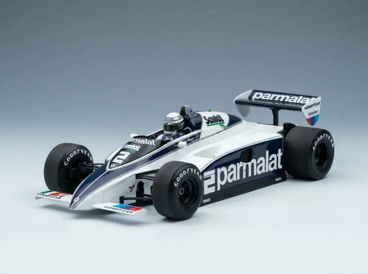 BRABHAM - F1 BT50 PARMALAT N 2 NEDERLANDSE GP (met pilootfiguurtje) 1982 RICCARDO PATRESE - WIT-BLAUW Vroomi Schaalmodelauto's Shop