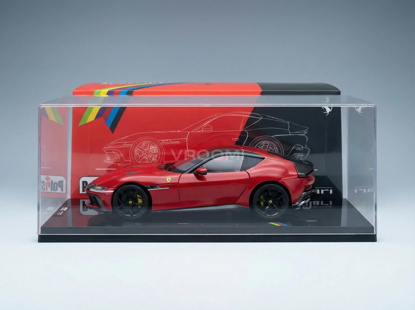FERRARI - 12CILINDRI 2024 - COM VITRINA - NUMERADOS UM A UM - ROSSO CORSA - VERMELHO - Modelo de carro em escala na Vroomi