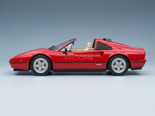 Red Ferrari 328 GTS scale model car with tan interior, showcased by Vroomi for collectors.