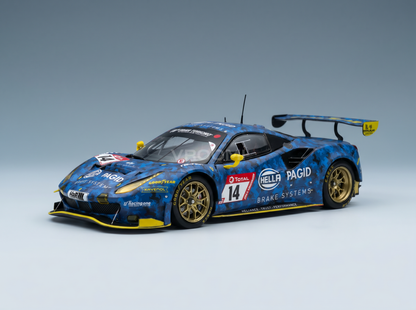 Ferrari 488 GT3 Evo 3,9 l Turbo-V8, Hella Pagid Racing One Team N, 14. 24-Stunden-Rennen auf dem Nürburgring 2021, Christian Kohlhaas, Stephan Kohler, Mike Jäger, Norbert Schneider, Blau 705 – Vroomi