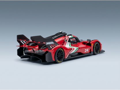 Rood Ferrari-modelauto op schaal 1:24 met Italiaanse strepen, gepresenteerd door Vroomi voor verzamelaars