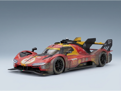 Schaalmodel van de Ferrari 50-raceauto bij Vroomi, gedetailleerde replica van gegoten metaal met sponsorstickers en aerodynamisch ontwerp