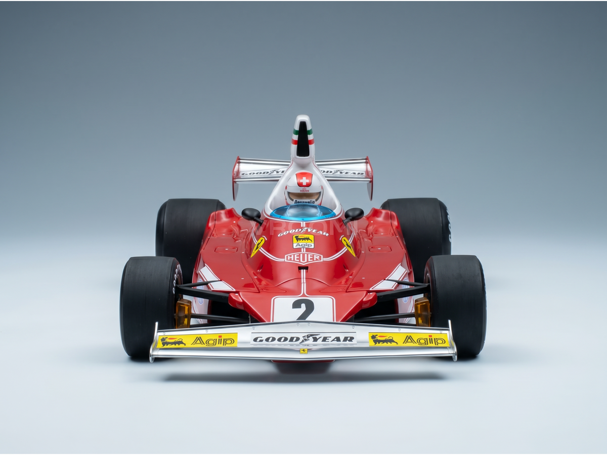 Rotes Ferrari-F1-Modellauto mit Goodyear- und Agip-Logos, Nummer 2, von Vroomi