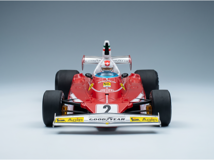 Rotes Ferrari-F1-Modellauto mit Goodyear- und Agip-Logos, Nummer 2, von Vroomi