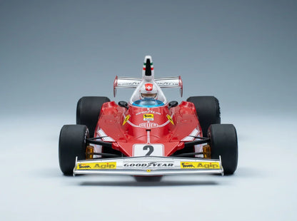 FERRARI - F1 126CX COMPREX TURBO N 27 USA OVEST LONG BEACH GP (met coureurfiguurtje) 1981 G.VILLENEUVE - CON VETRINA - MET VITRINE - ROOD Vroomi Schaalmodellen auto's Shop