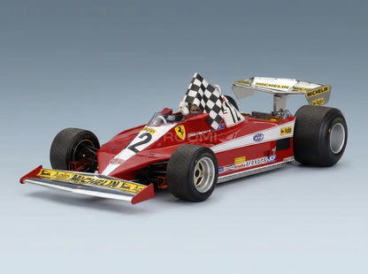 FERRARI - F1 312T3 N 12 WINNAAR VAN DE CANADESE GP IN MONTREAL (met coureurfiguurtje) 1978 GILLES VILLENEUVE - ROOD-WIT Vroomi Schaalmodellenwinkel