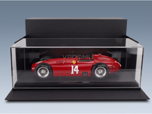 Red Ferrari 14 scale model car in display case, Vroomi collector's edition