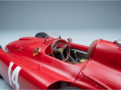 Red Ferrari 14 scale model car with detailed cockpit, wood steering wheel, and Vroomi branding