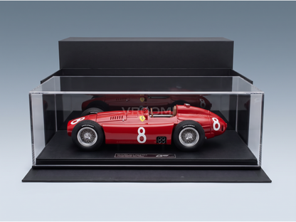 Red Ferrari 8 scale model car in display case, Vroomi collector's edition