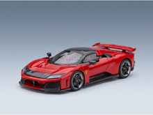 Red Ferrari scale model car with carbon fiber details, showcased by Vroomi for collectors.